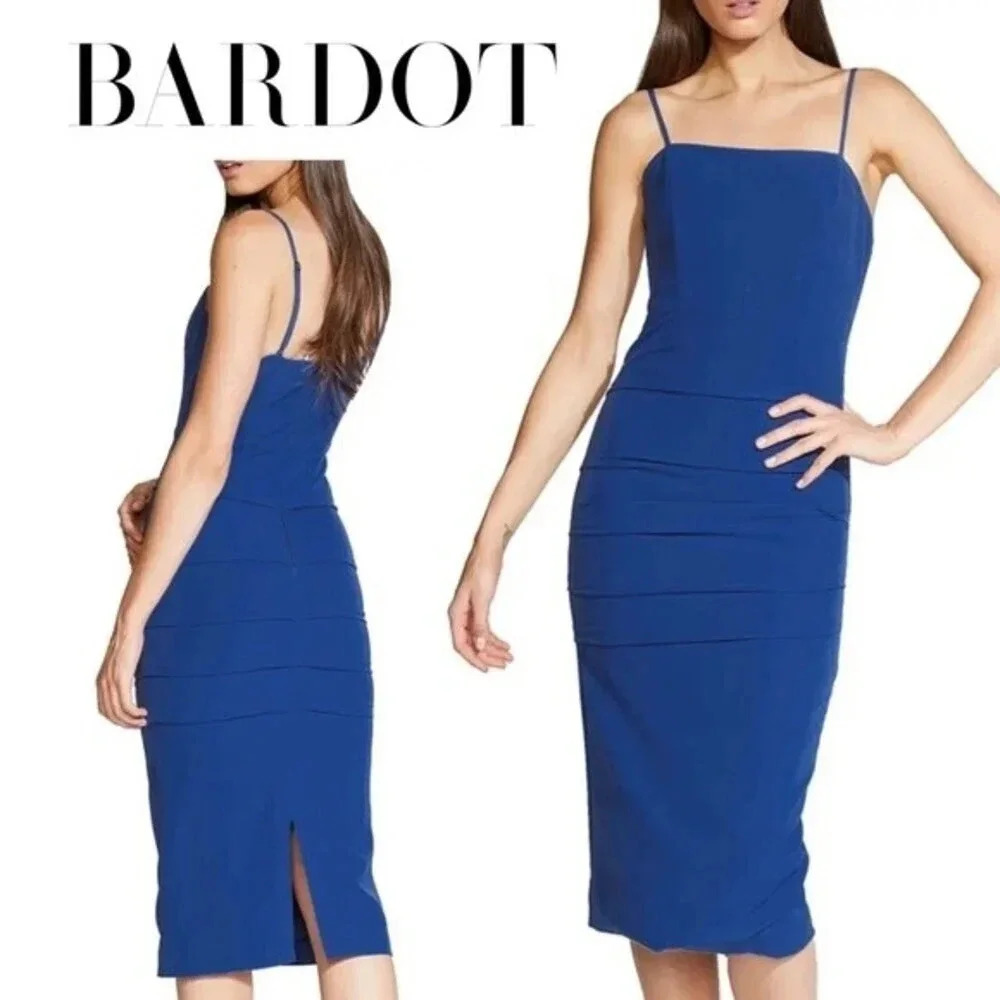 Bardot, Brielle, Sleeveless Tiered Ruched Midi Dress, Cobalt‎ Blue
